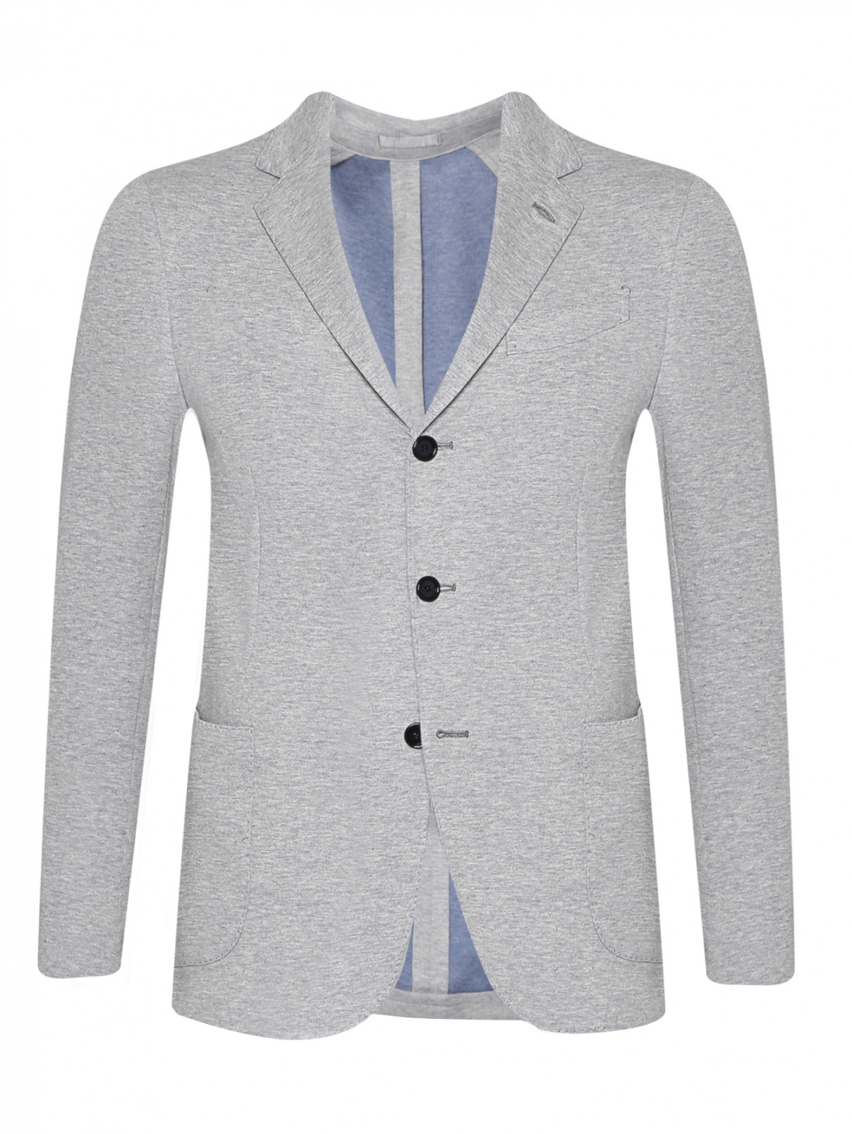 Трикотажный пиджак на пуговицах с карманами LARDINI  –  Общий вид  – Цвет:  Серый