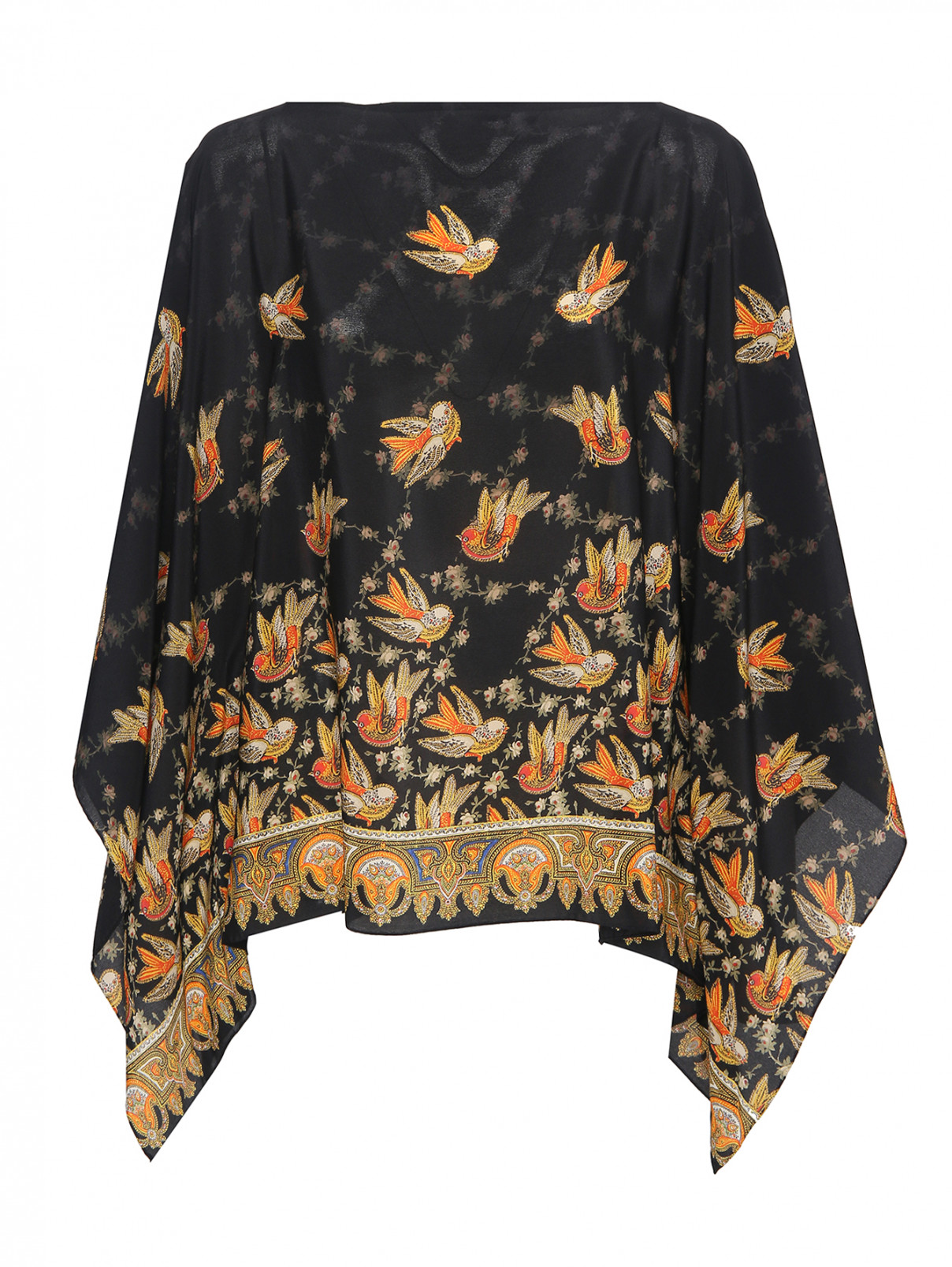 Блуза из шелка с платочным узором Etro  –  Общий вид  – Цвет:  Черный