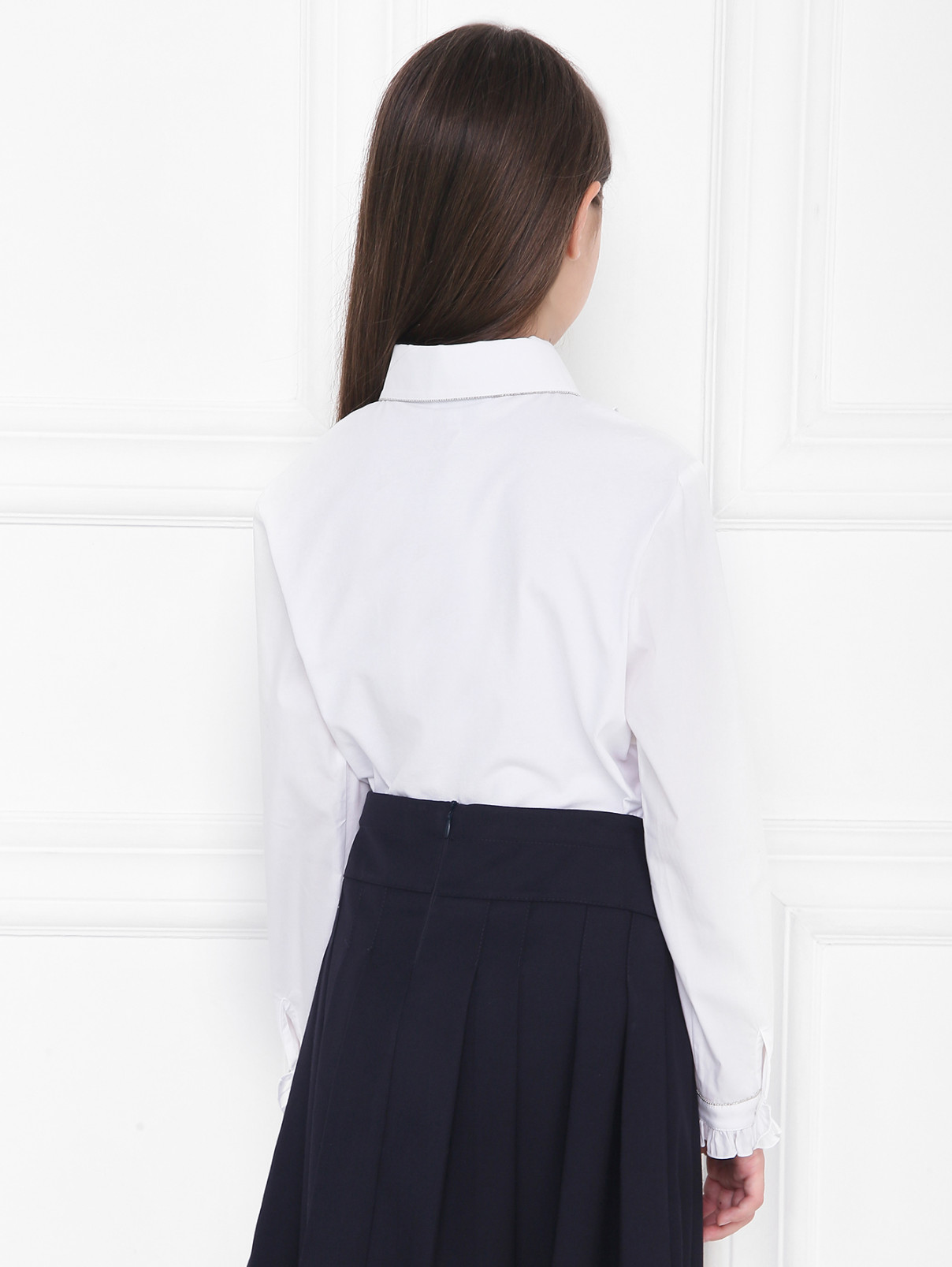 Блуза из хлопка с жабо Aletta Couture  –  МодельВерхНиз1  – Цвет:  Белый