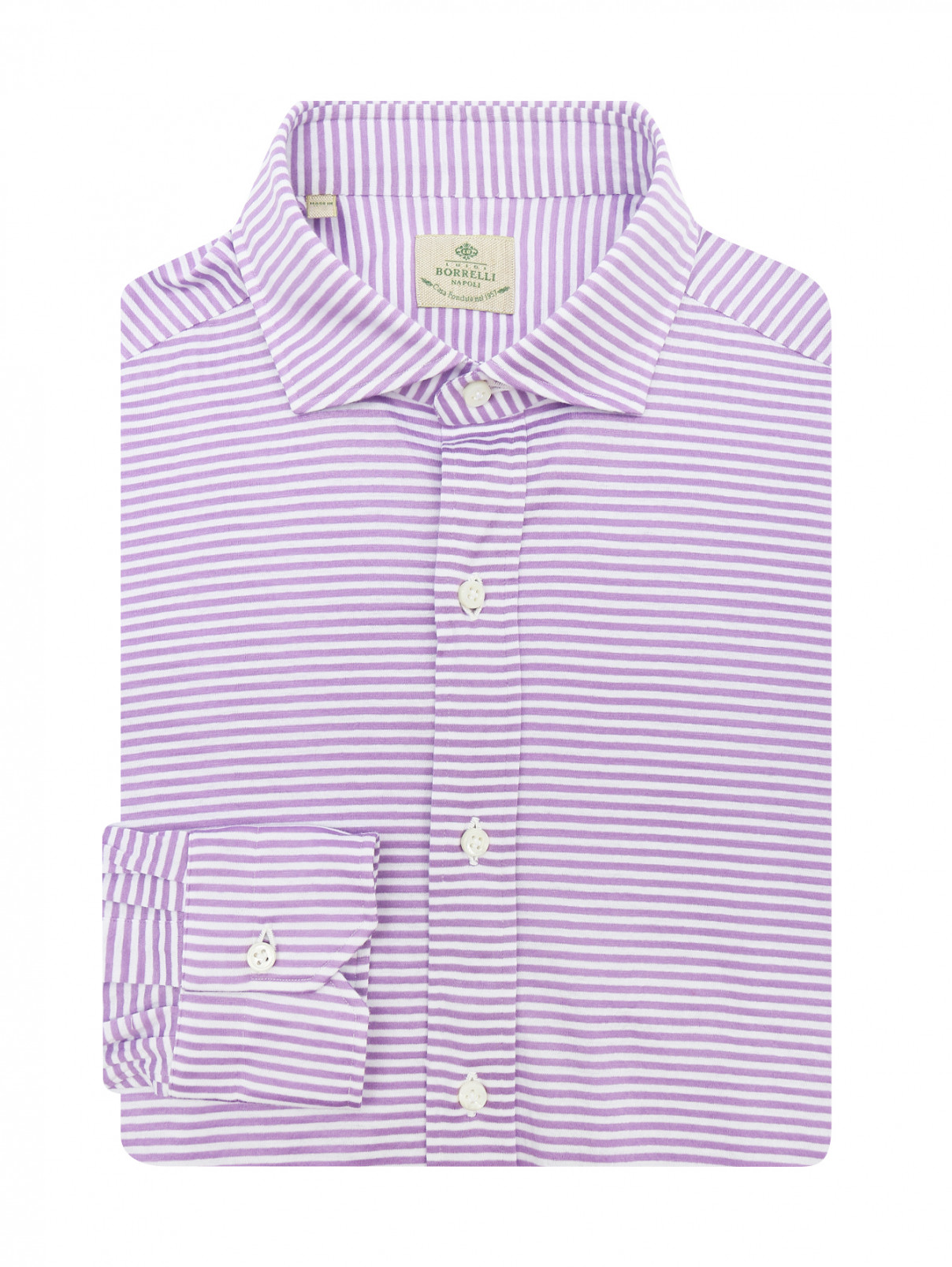 Рубашка из хлопка с узором "полоска" Borrelli  –  Общий вид  – Цвет:  Узор