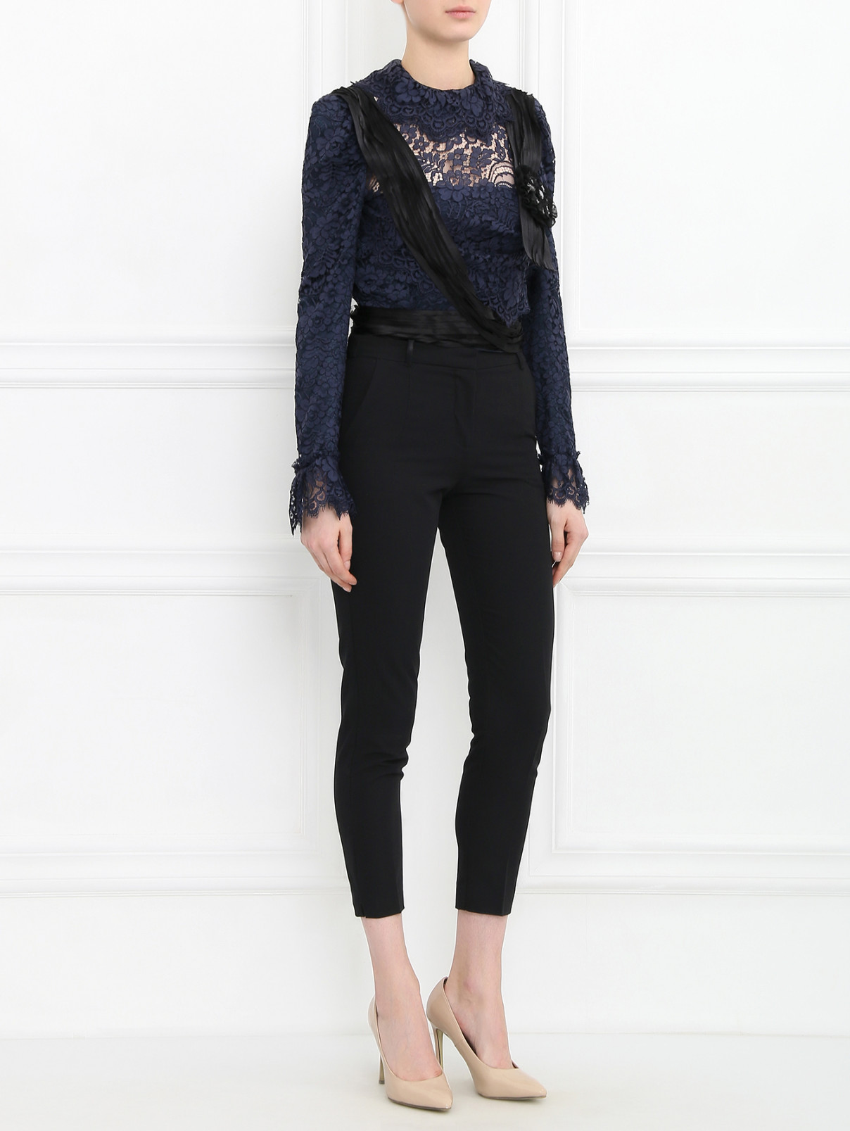Кружевная блуза с декором Dolce & Gabbana  –  Модель Общий вид  – Цвет:  Синий