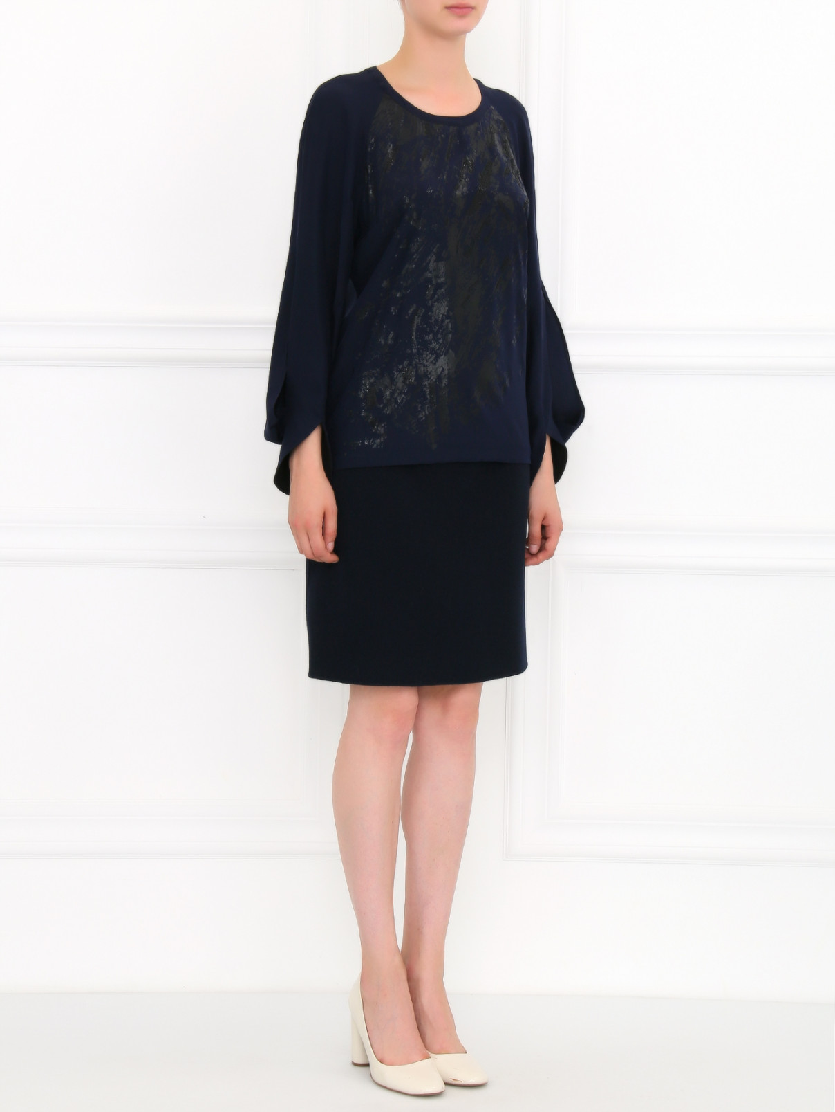 Блуза из шелка с декоративной отделкой Barbara Bui  –  Модель Общий вид  – Цвет:  Синий