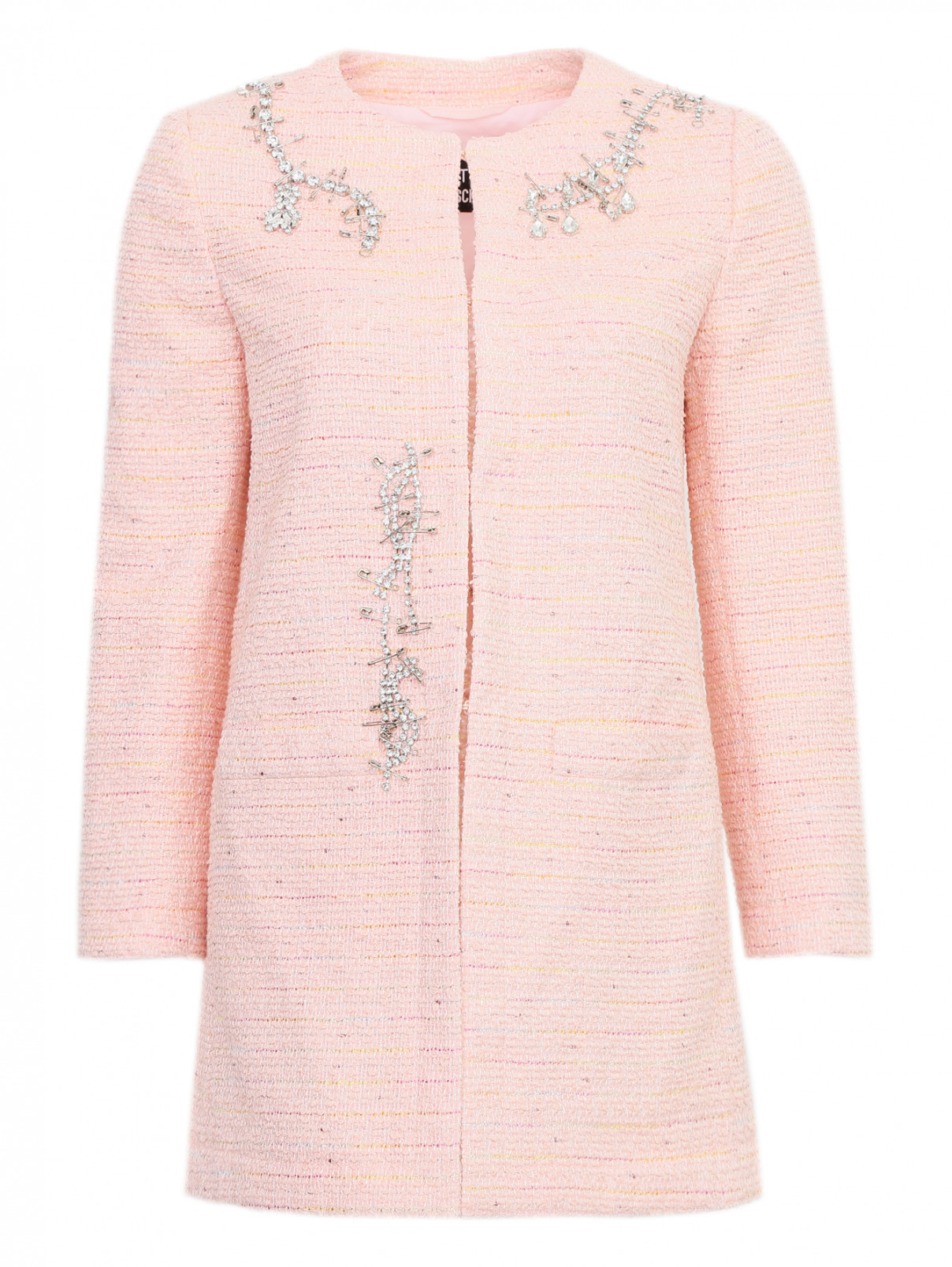 Пальто прямого кроя из шерсти с аппликацией Moschino Boutique  –  Общий вид  – Цвет:  Розовый