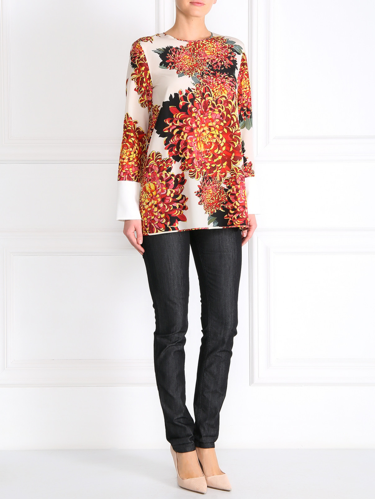 Блуза из шелка с цветочным узором Sportmax  –  Модель Общий вид  – Цвет:  Белый