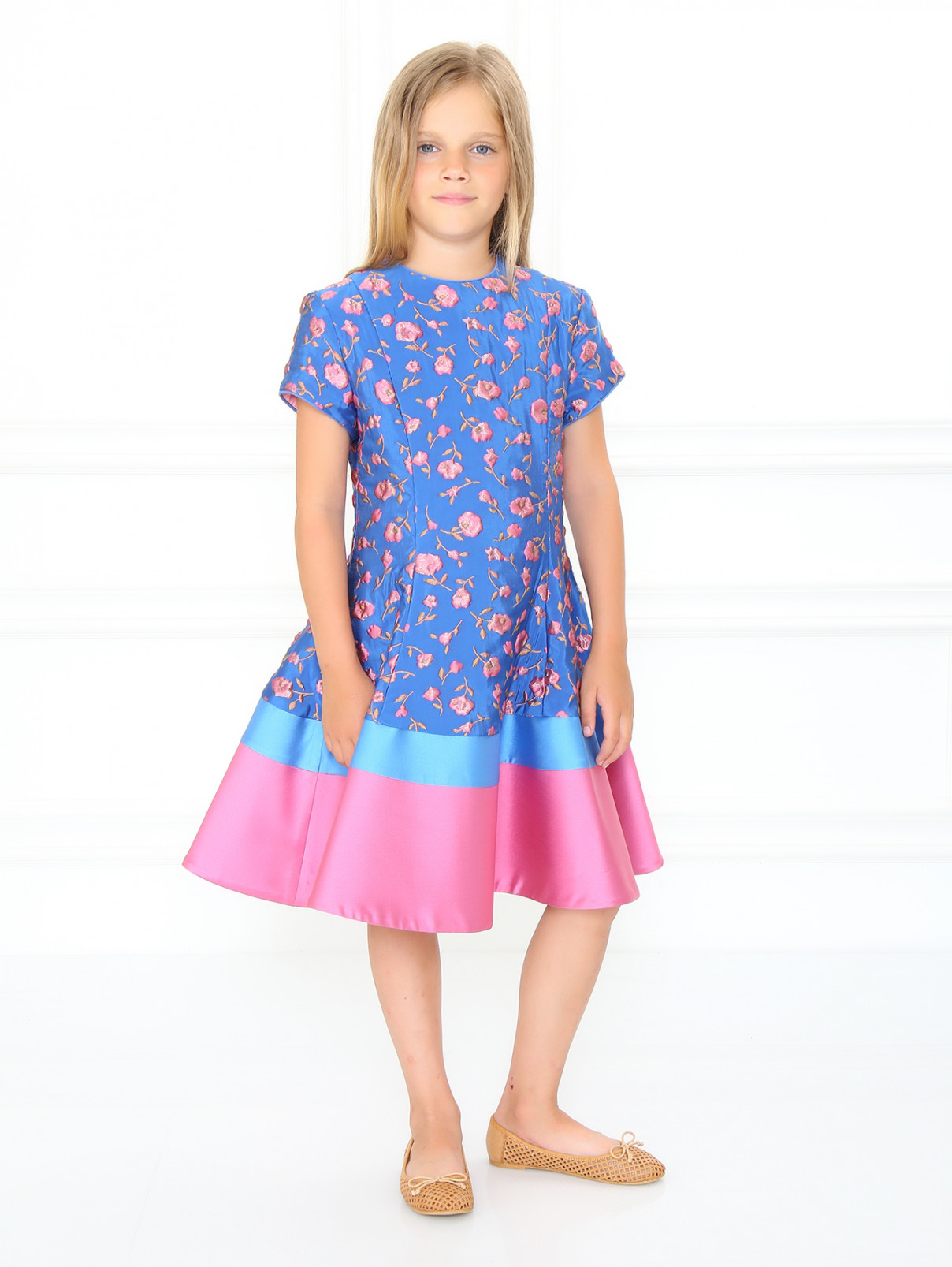 Платье с узором и контрастными вставками MiMiSol  –  Модель Общий вид  – Цвет:  Синий