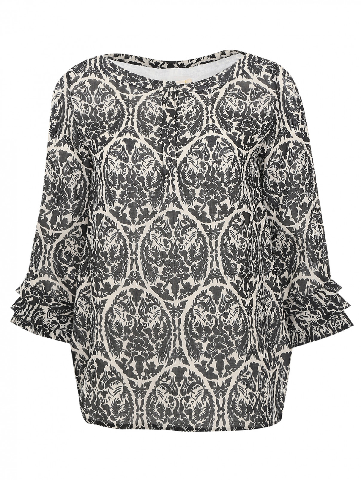 Блуза из ткани с принтом Max Mara  –  Общий вид  – Цвет:  Черный