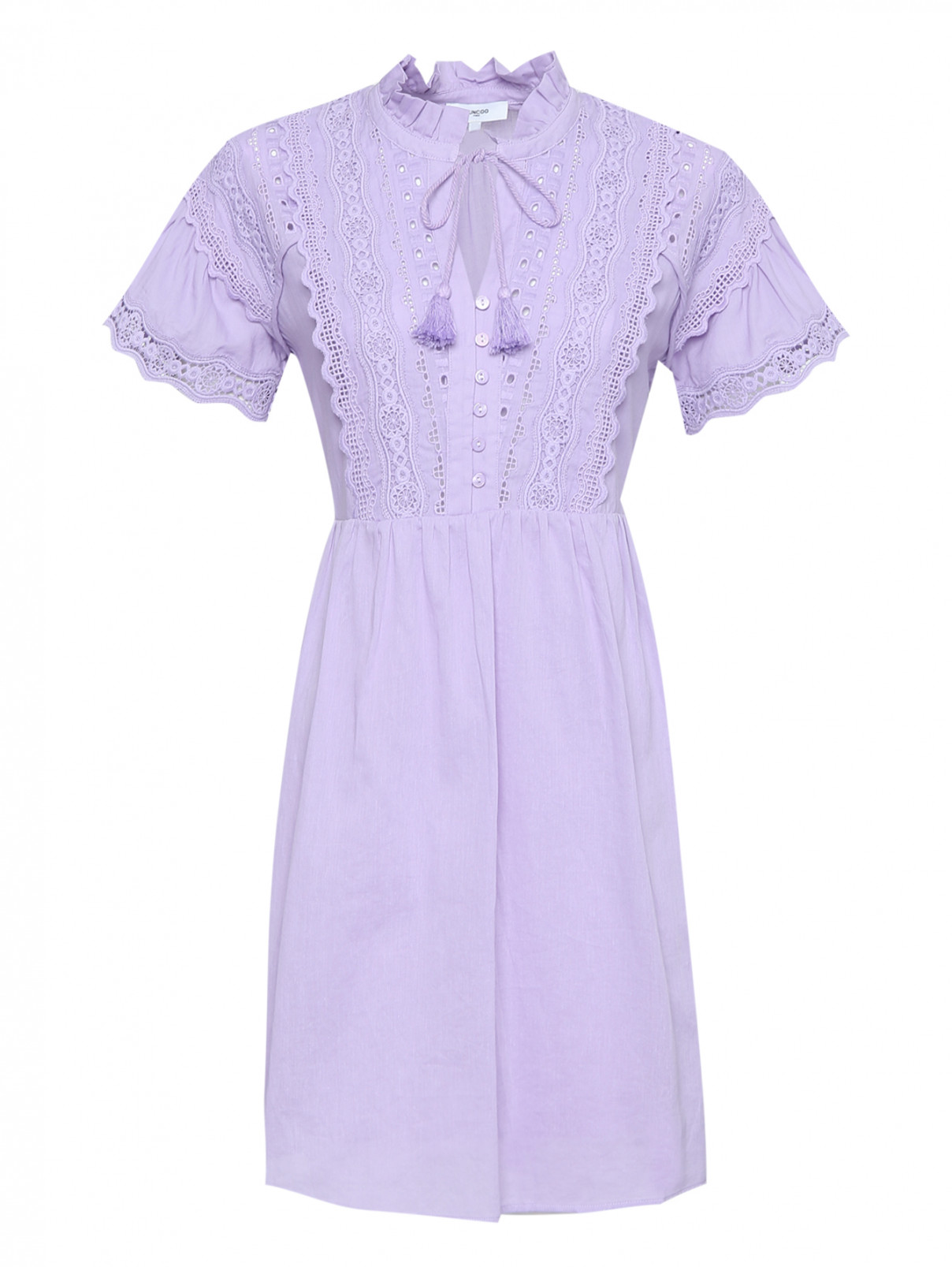 Платье-мини из хлопка с вышивкой Suncoo  –  Общий вид  – Цвет:  Фиолетовый