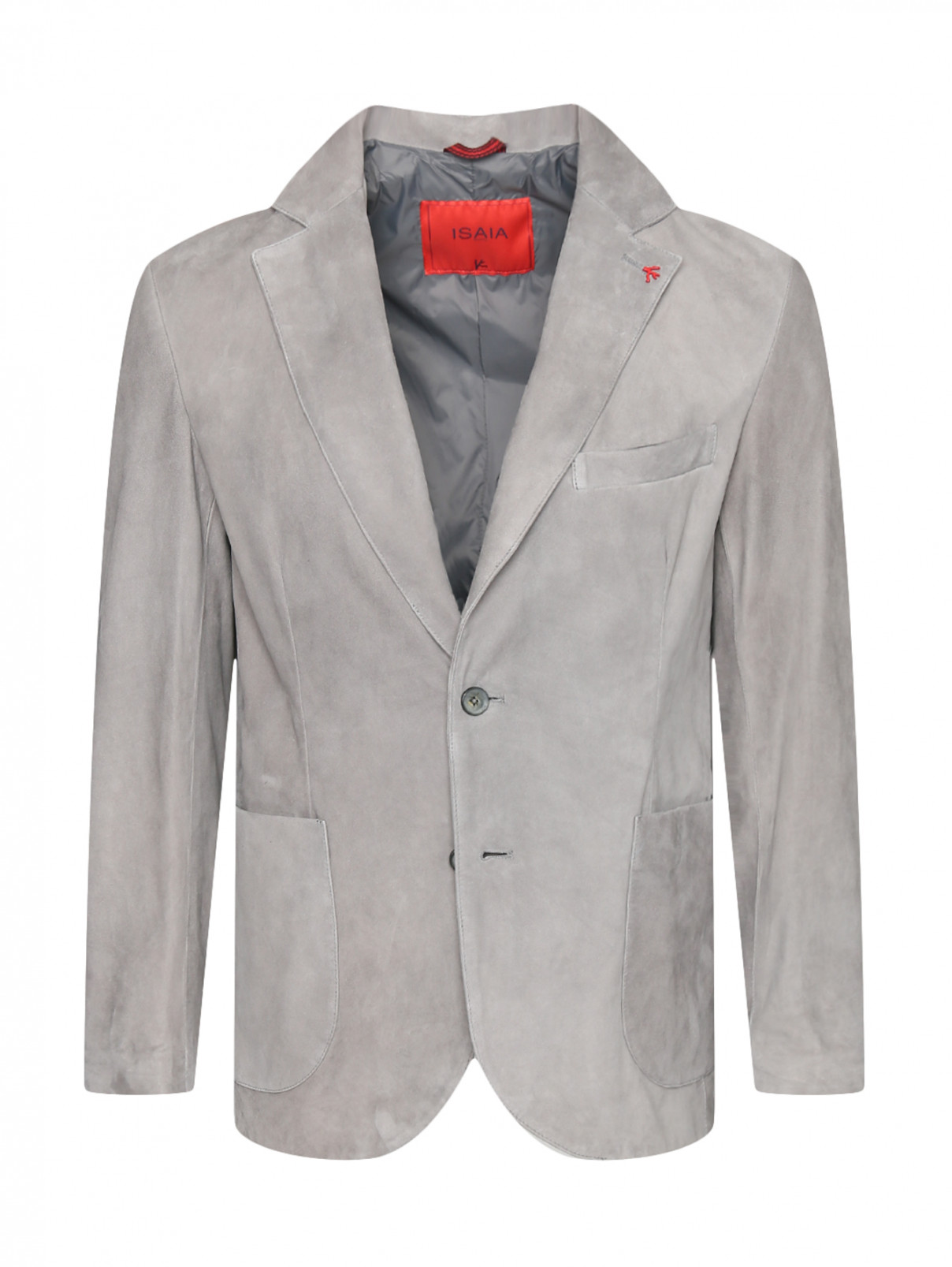 Однобортный пиджак из замшевой кожи Isaia  –  Общий вид  – Цвет:  Серый