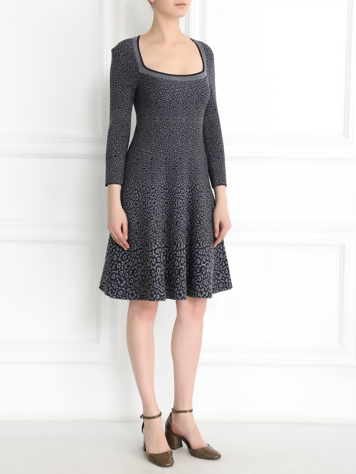 Платье с узором из смешанной шерсти Antonio Berardi  –  Модель Общий вид  – Цвет:  Серый