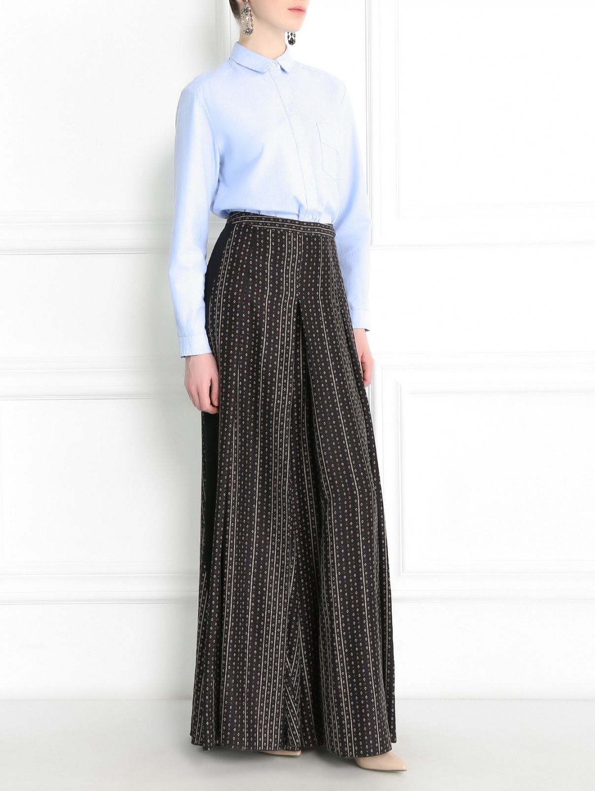 Широкие брюки из шелка с узором Barbara Bui  –  Модель Общий вид  – Цвет:  Коричневый
