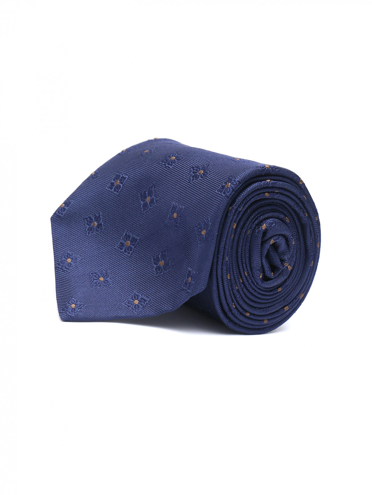 Галстук из шелка с узором Borrelli  –  Общий вид  – Цвет:  Синий