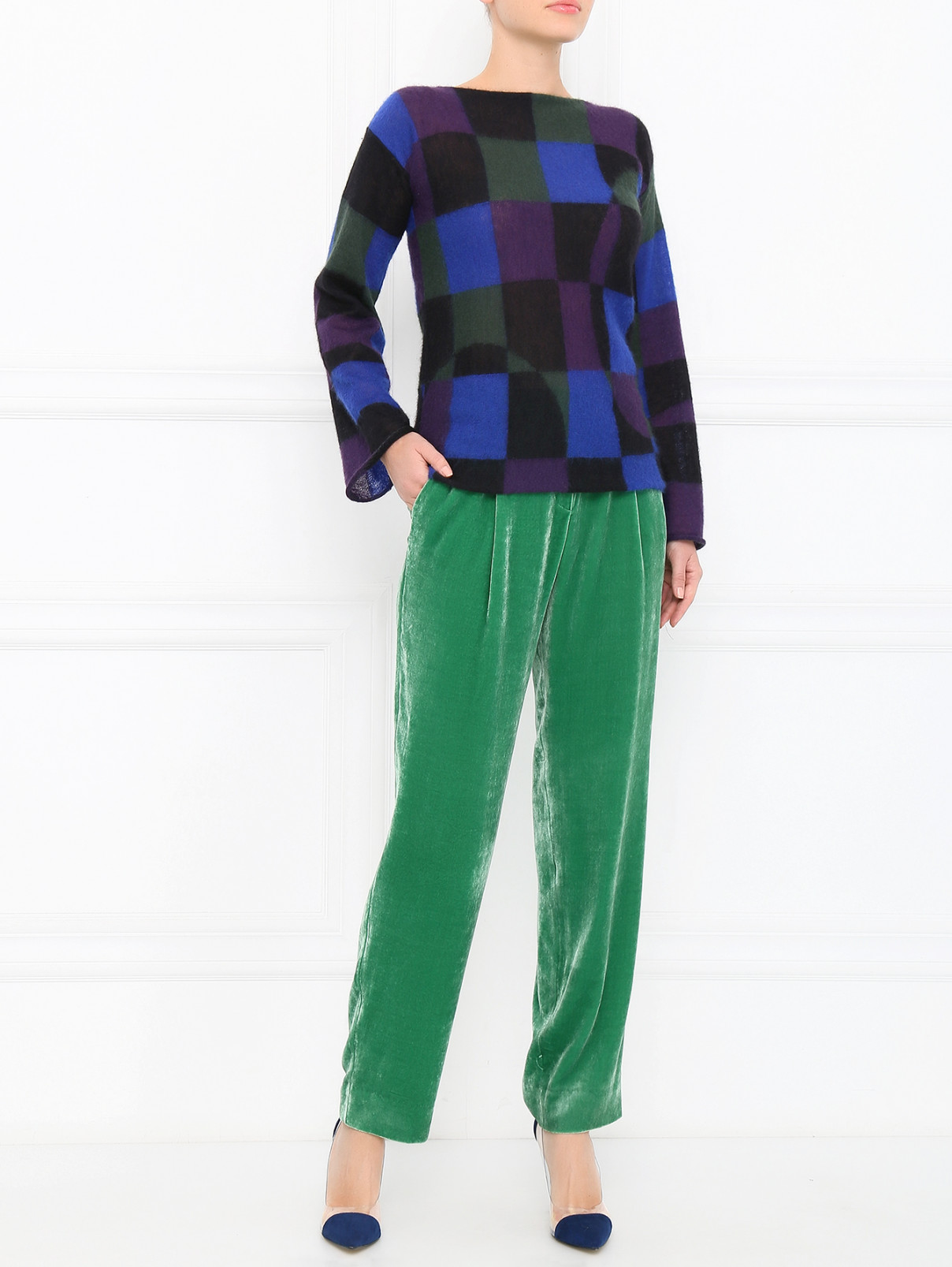 Бархатные брюки прямого кроя Emporio Armani  –  Модель Общий вид  – Цвет:  Зеленый