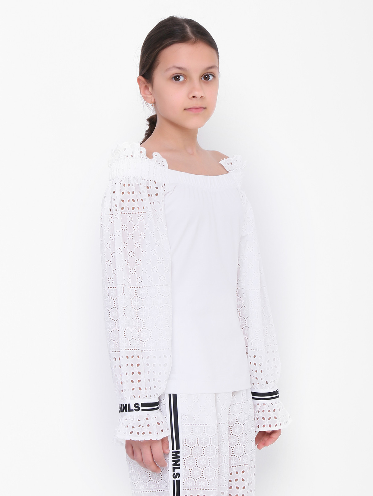 Блуза с рукавами из шитья MONNALISA  –  МодельВерхНиз  – Цвет:  Белый