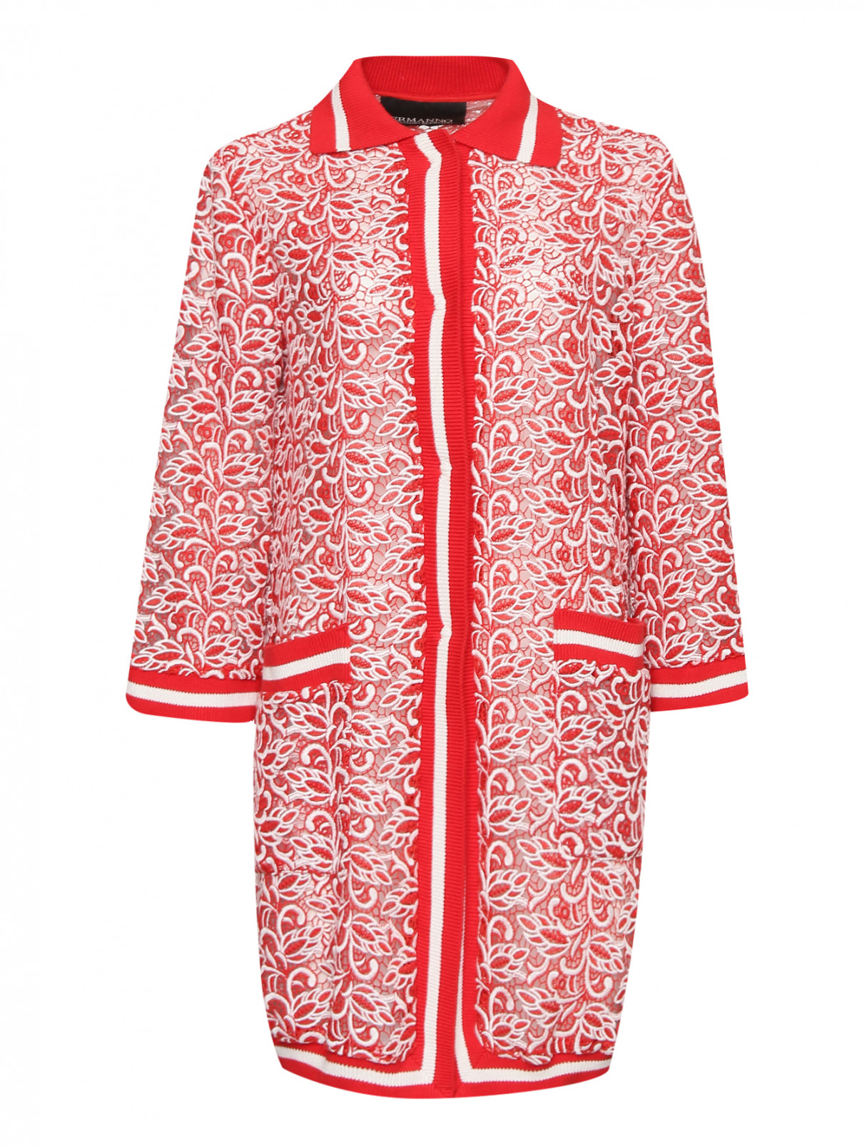 Легкое пальто из кружева с контрастной отделкой Ermanno Ermanno Scervino  –  Общий вид  – Цвет:  Красный