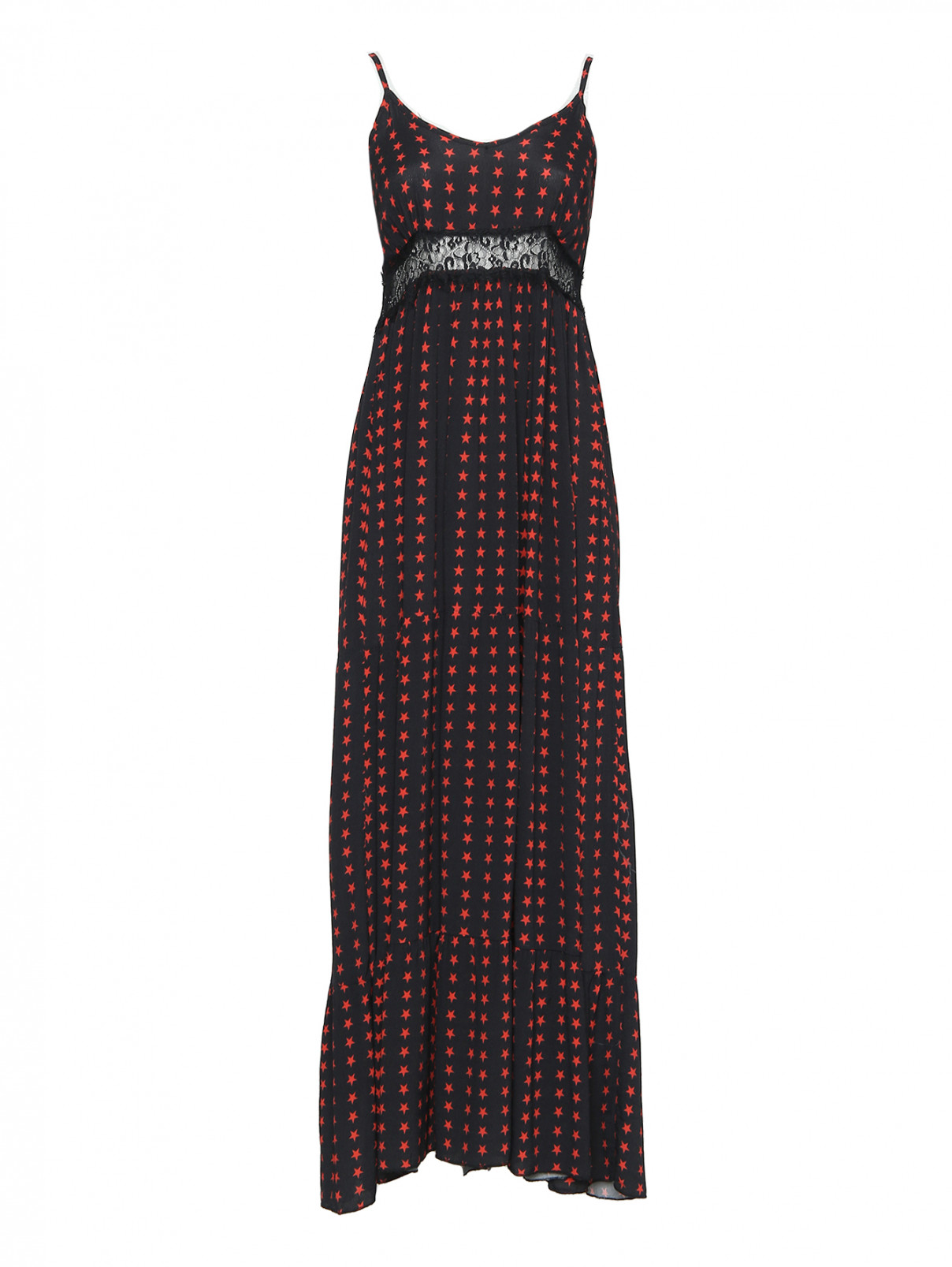 Платье-макси с узором и кружевом ODI ET AMO  –  Общий вид  – Цвет:  Черный
