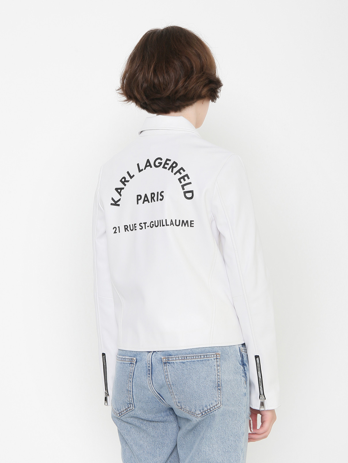 Куртка из экокожи с принтом Karl Lagerfeld  –  МодельВерхНиз1  – Цвет:  Белый