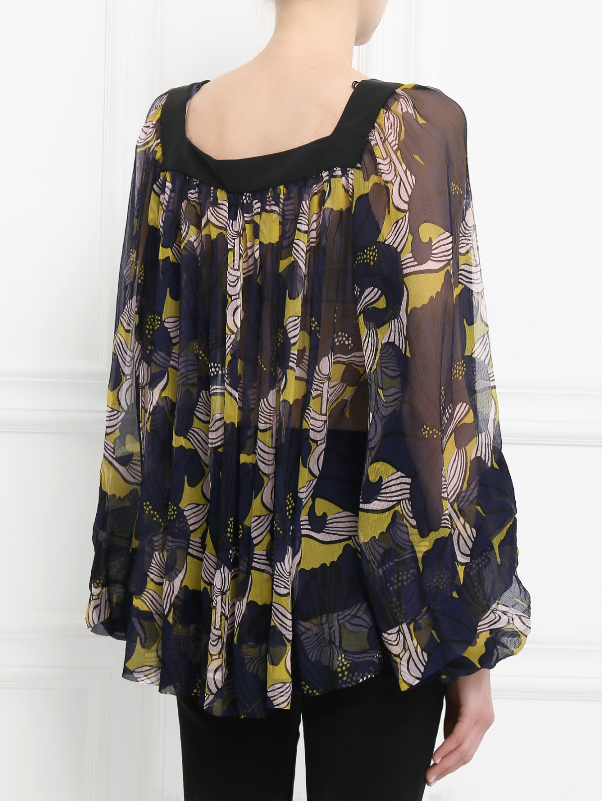 Блуза из шелка свободного кроя с цветочным узором Tara Jarmon  –  Модель Верх-Низ1  – Цвет:  Синий