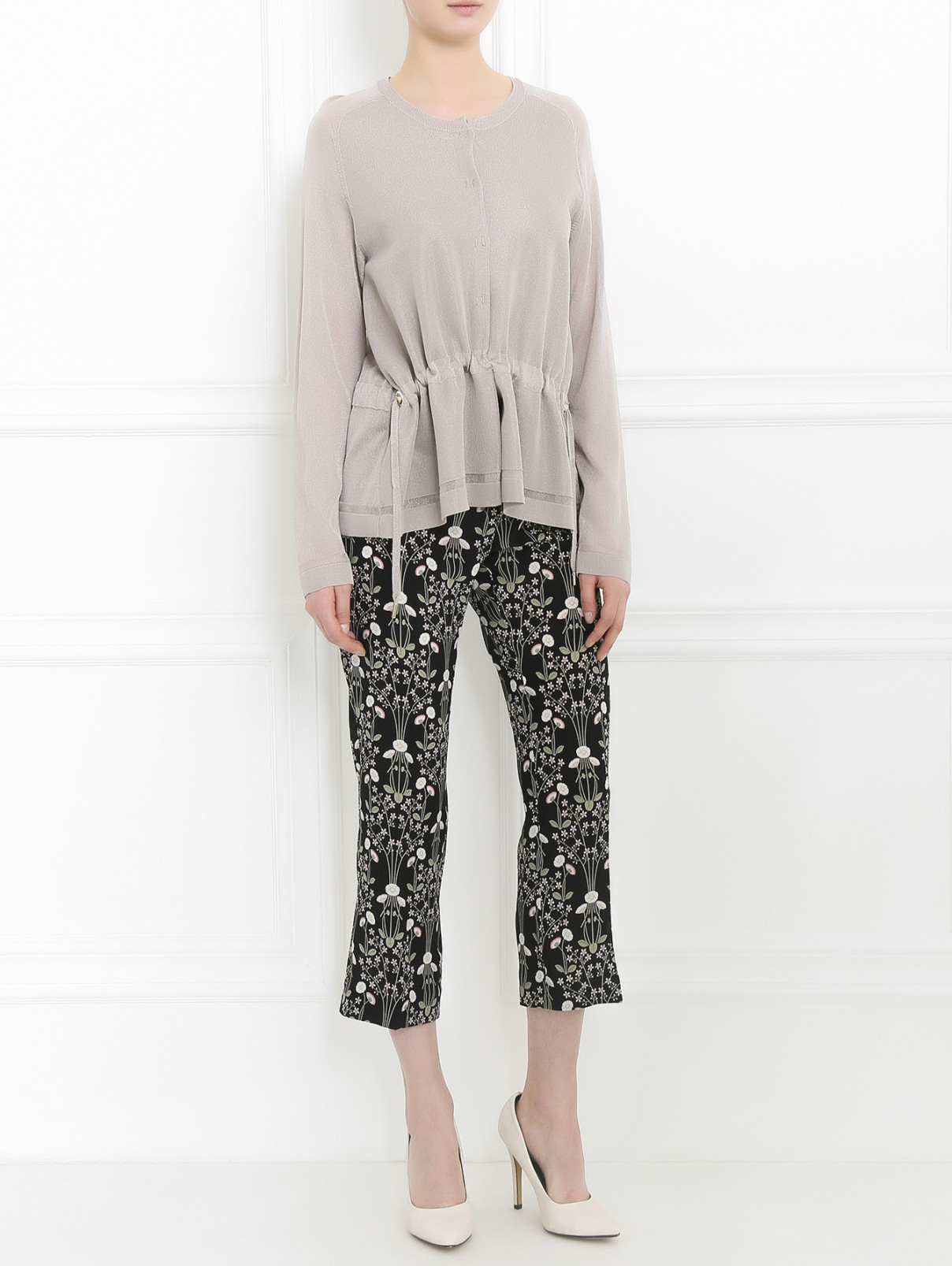 Укороченные брюки из шелка с цветочным узором Tara Jarmon  –  Модель Общий вид  – Цвет:  Черный