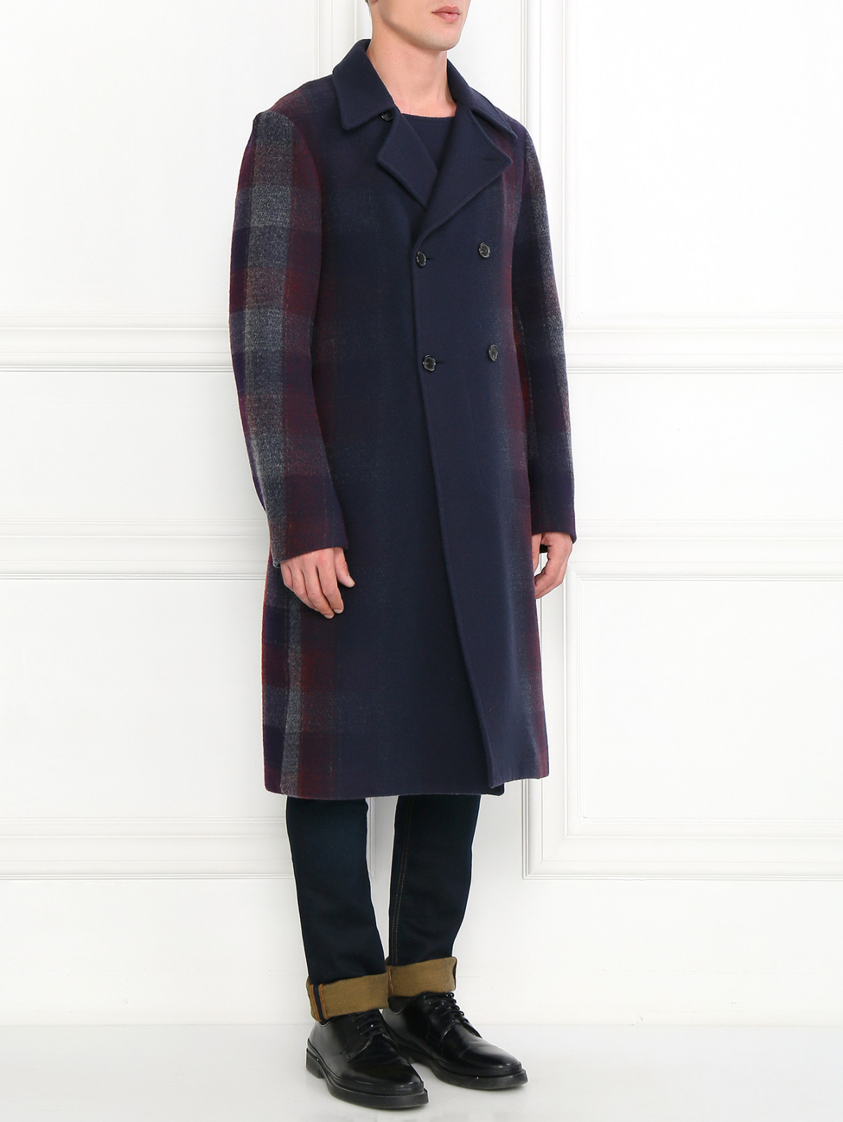 Пальто из шерсти с контрастными вставками Jil Sander  –  Модель Общий вид  – Цвет:  Синий