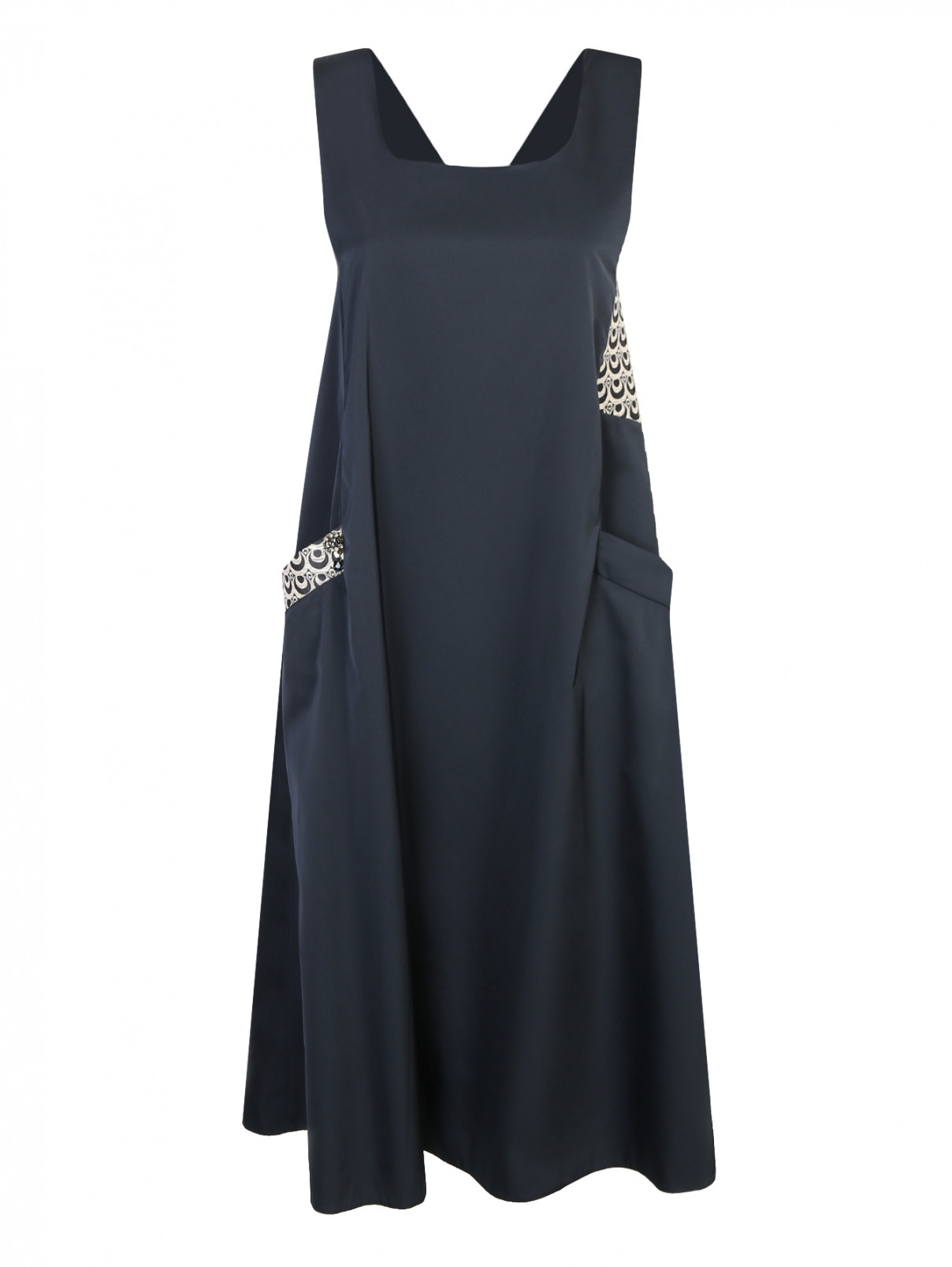 Платье свободного кроя с контрастной отделкой Max Mara  –  Общий вид  – Цвет:  Синий