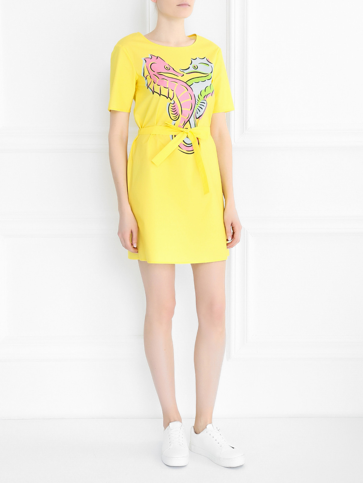 Платье из хлопка с принтом Moschino Boutique  –  Модель Общий вид  – Цвет:  Розовый