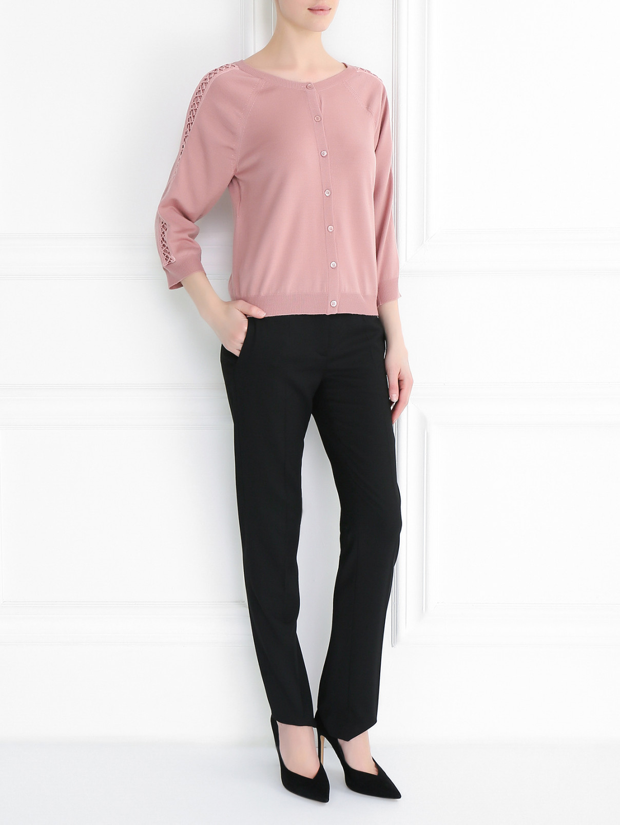 Кардиган из шерсти с шнуровкой на рукавах Moschino Couture  –  Модель Общий вид  – Цвет:  Розовый