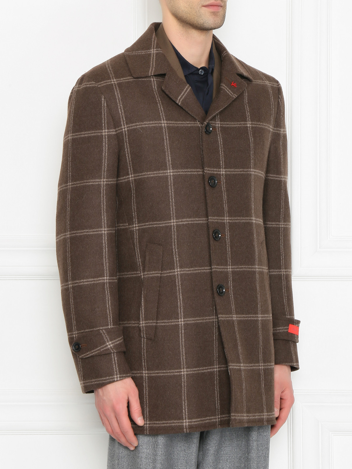 Пальто из шерсти с узором Isaia  –  МодельВерхНиз  – Цвет:  Коричневый