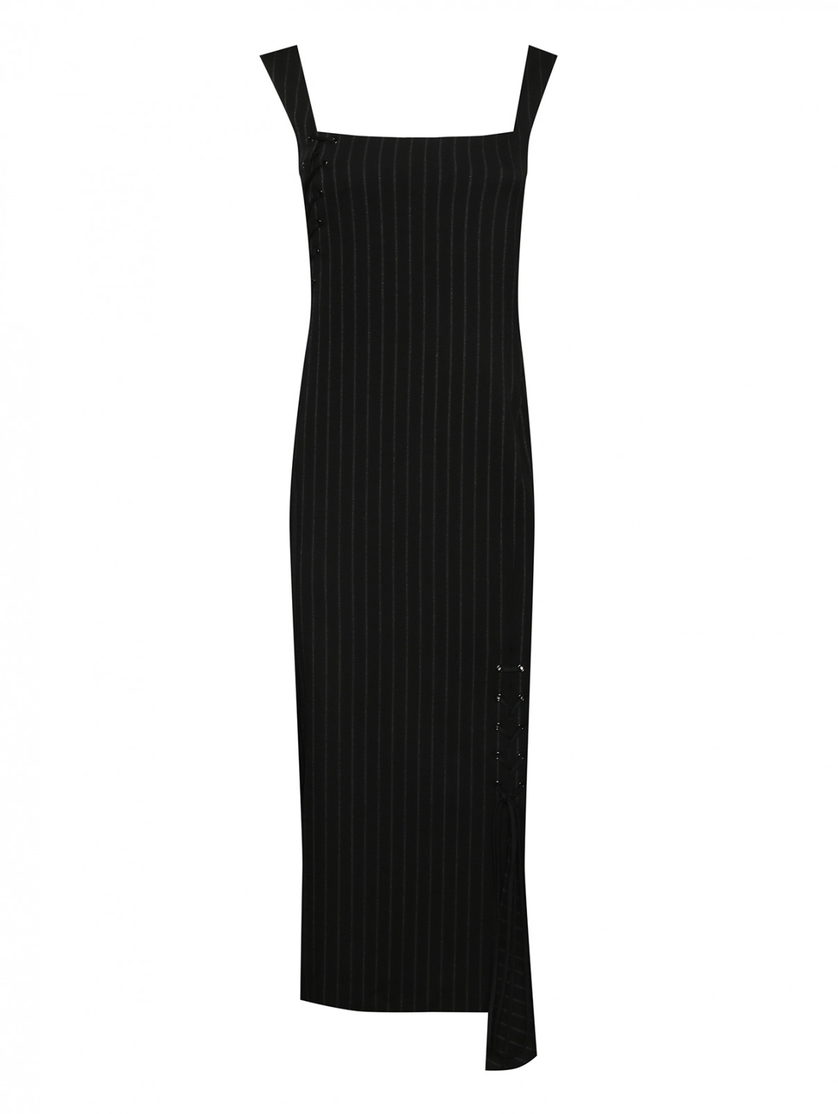 Платье-миди из шерсти в полоску Sportmax  –  Общий вид  – Цвет:  Черный
