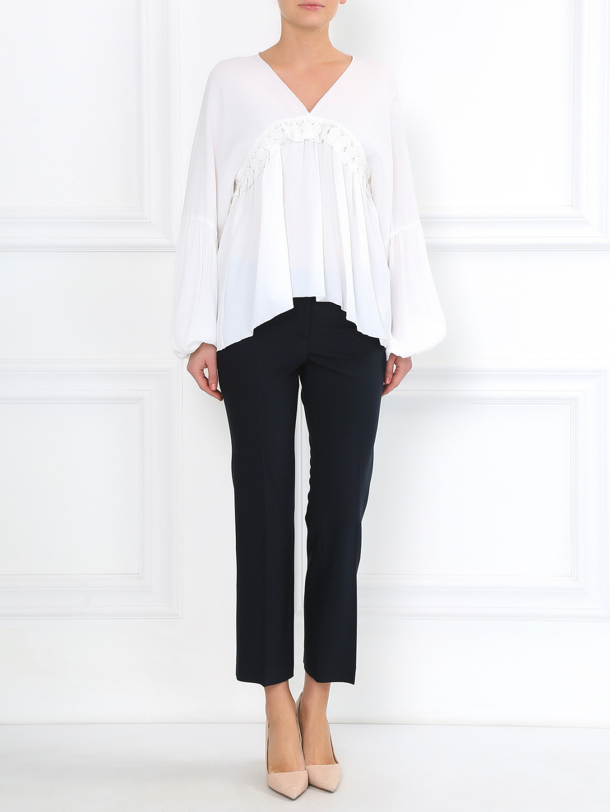 Блуза из смешанного шелка с драпировкой Dondup  –  Модель Общий вид  – Цвет:  Белый