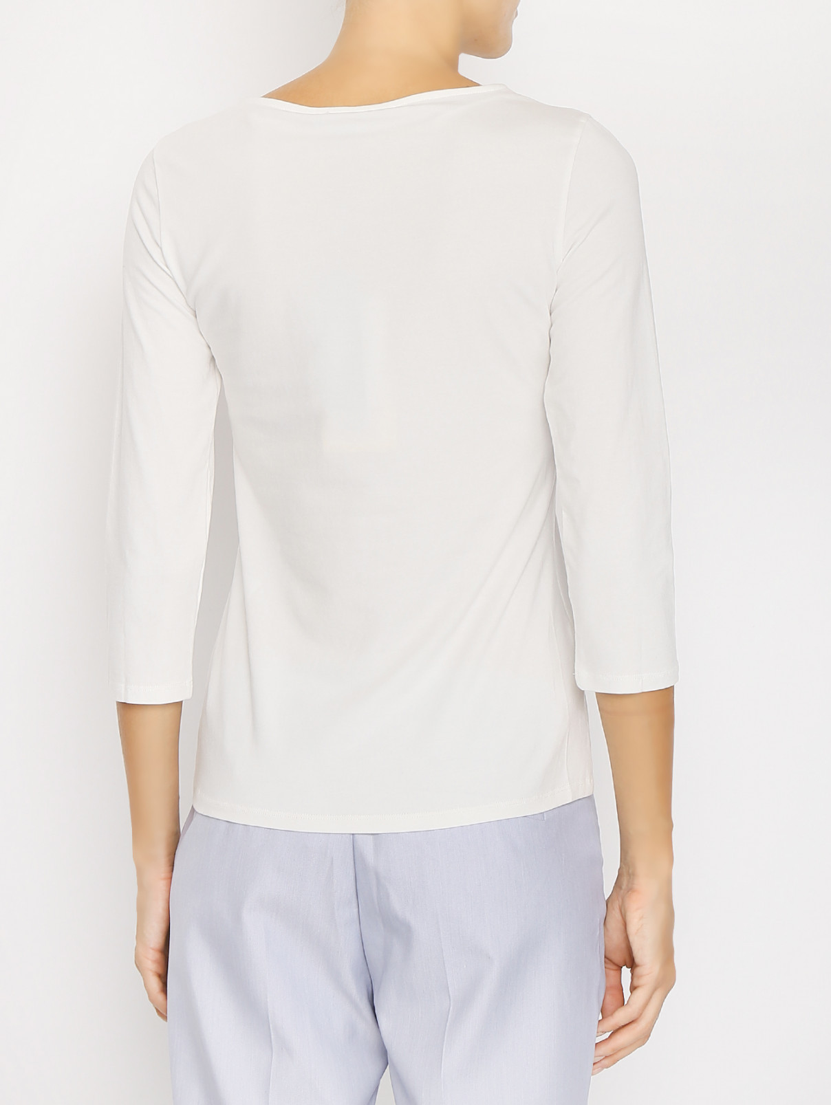 Блуза из смесового хлопка с V-образным вырезом Comma  –  МодельВерхНиз1  – Цвет:  Белый