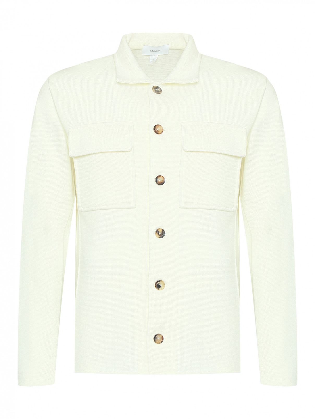 Трикотажный пиджак-рубашка из шерсти LARDINI  –  Общий вид  – Цвет:  Белый