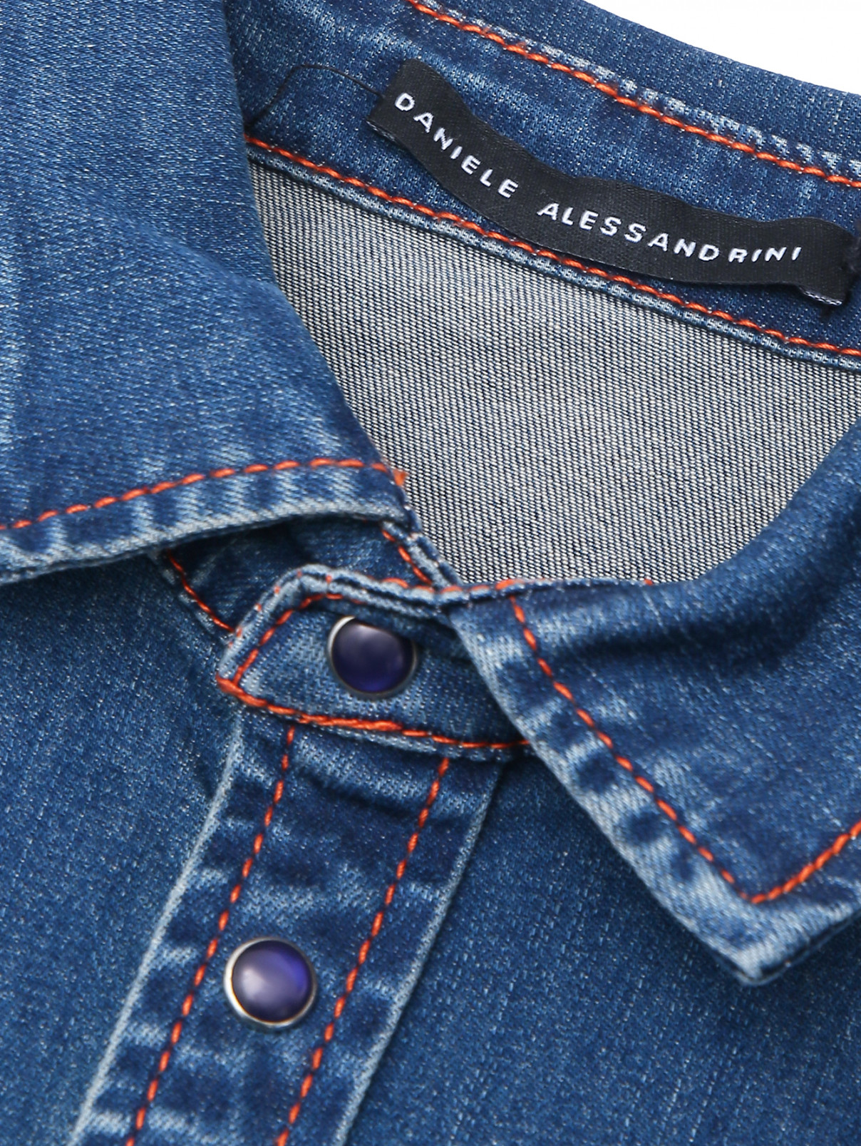 Рубашка из денима с накладными карманами Daniele Alessandrini  –  Деталь1  – Цвет:  Синий