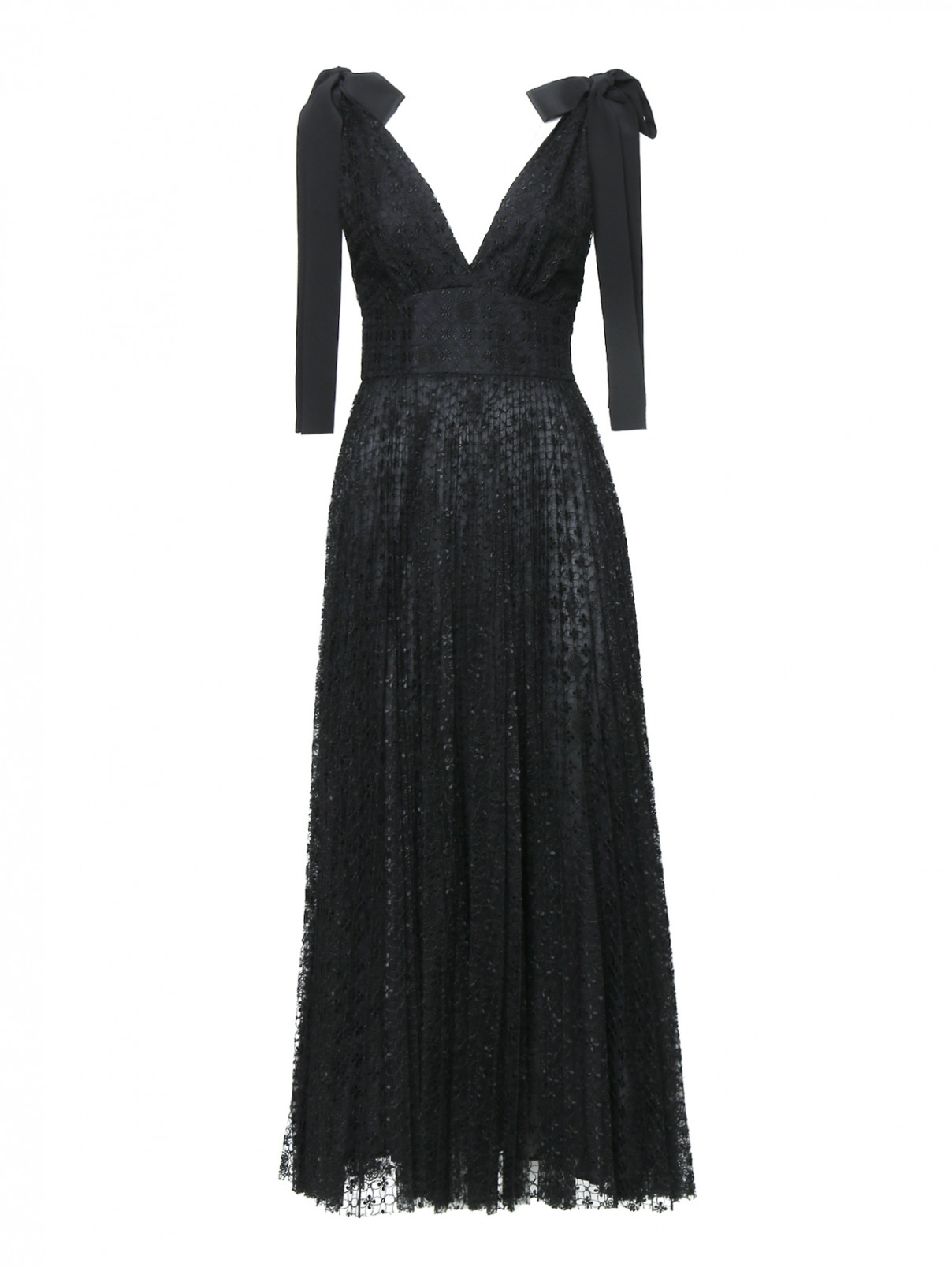 Платье из вискозы, шелка и хлопка с вышивкой Elie Saab  –  Общий вид  – Цвет:  Черный
