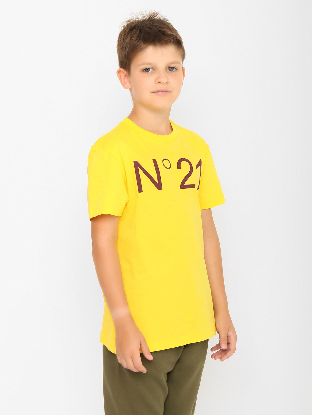 Футболка с принтом из хлопка N21  –  МодельВерхНиз  – Цвет:  Желтый