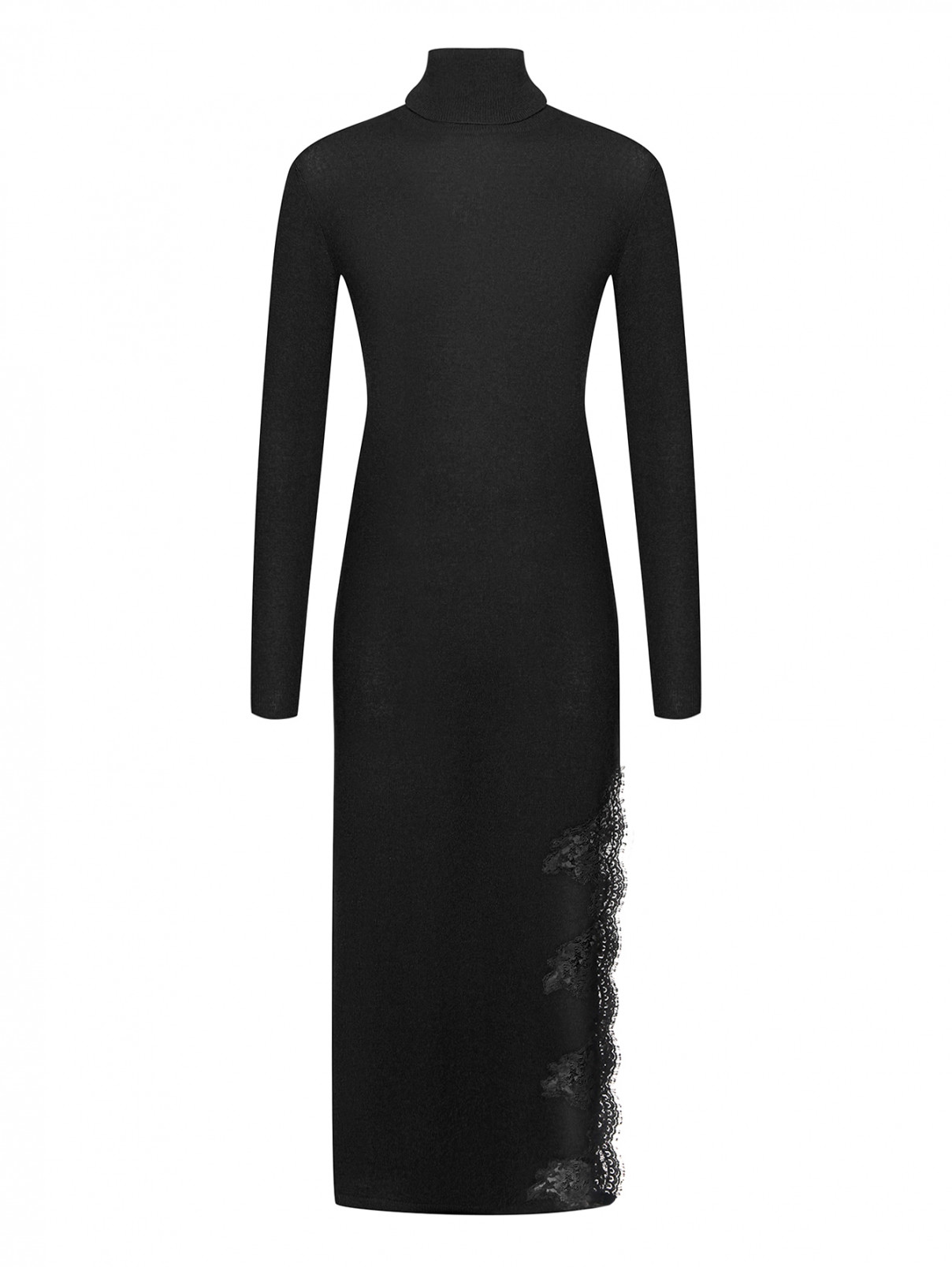 Платье из шерсти и кашемира с кружевом Ermanno Firenze  –  Общий вид  – Цвет:  Черный