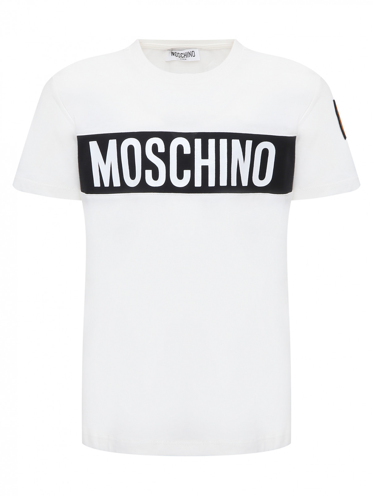 Футболка с контрастным принтом Moschino  –  Общий вид  – Цвет:  Белый