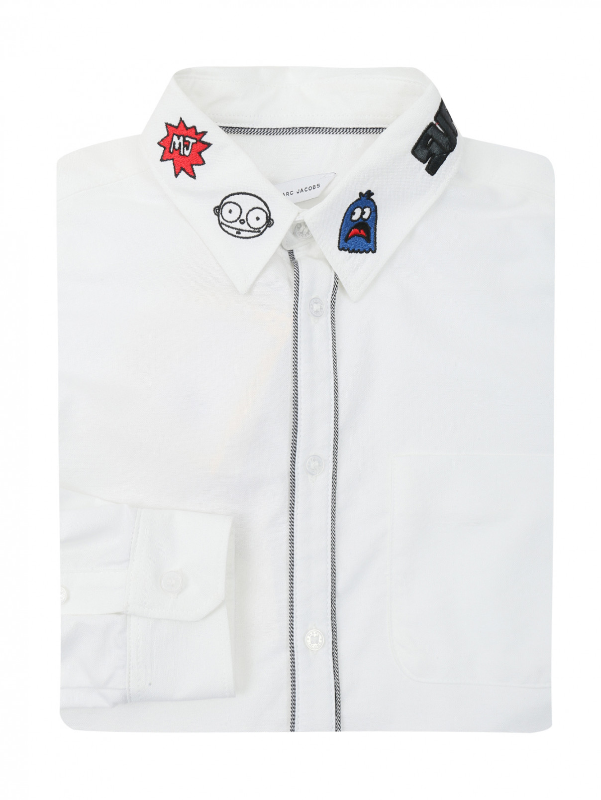 Рубашка из хлопка с узором Little Marc Jacobs  –  Общий вид  – Цвет:  Белый