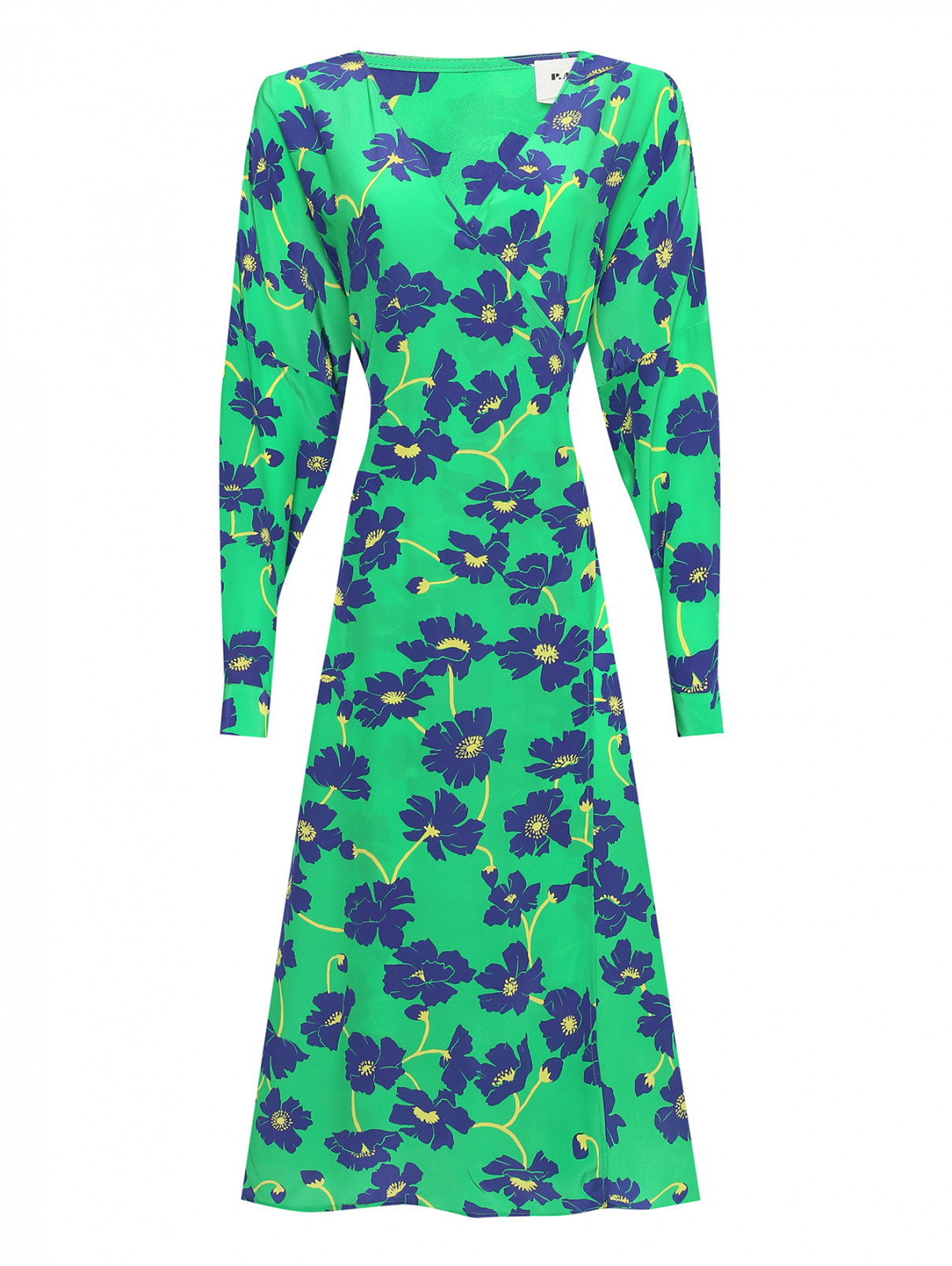 Платье из шелка с запахом P.A.R.O.S.H.  –  Общий вид  – Цвет:  Зеленый