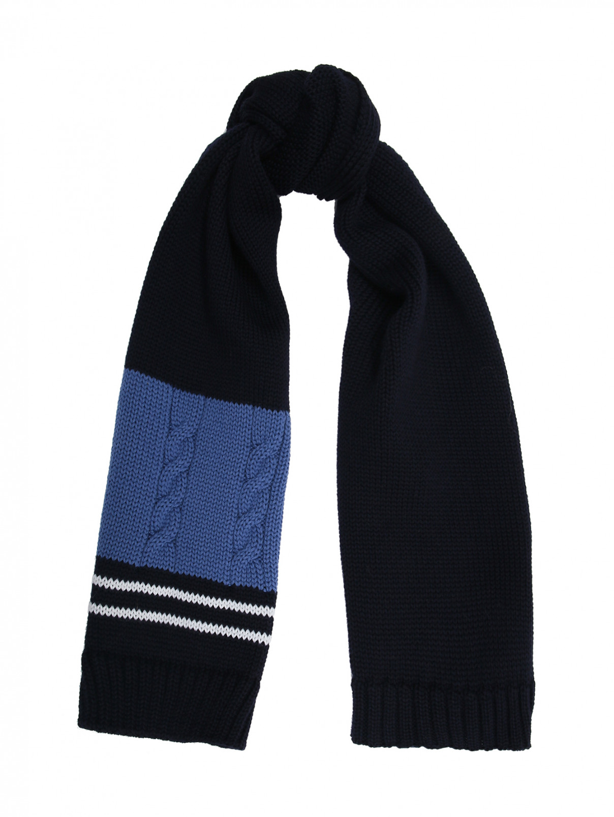 Шерстяной шарф с узором Catya  –  Общий вид  – Цвет:  Синий