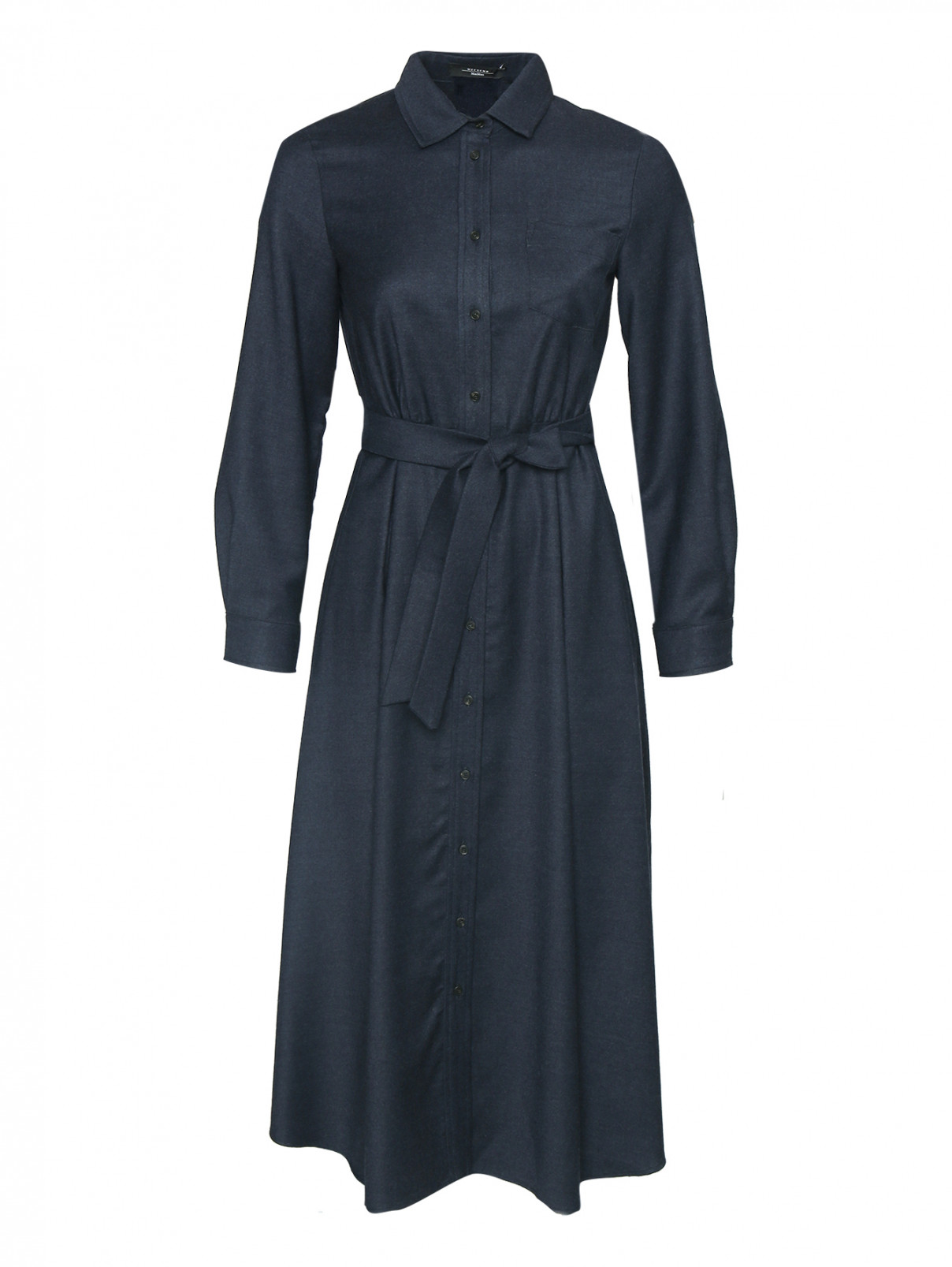 Платье-миди из шерсти с поясом Weekend Max Mara  –  Общий вид  – Цвет:  Синий