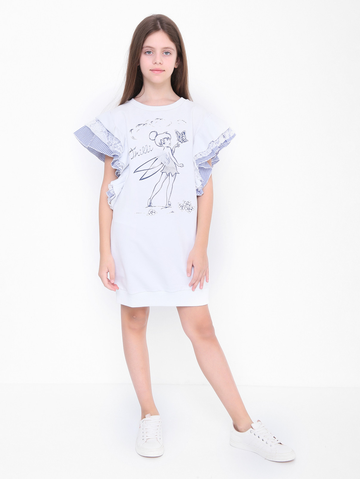 Платье из трикотажа с принтом MONNALISA  –  МодельОбщийВид  – Цвет:  Белый