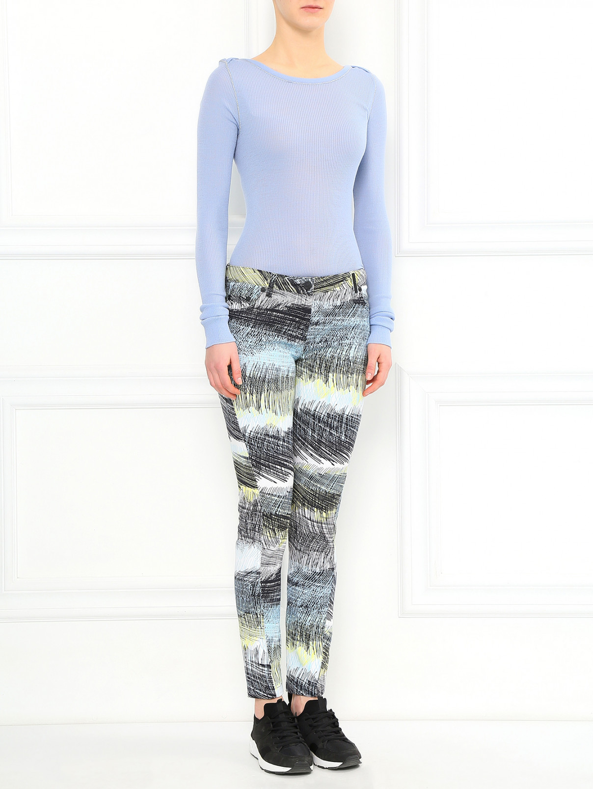 Узкие брюки из хлопка с боковыми карманами и узором Kenzo  –  Модель Общий вид  – Цвет:  Синий