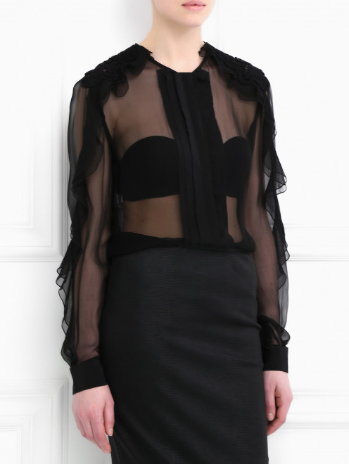 Блуза из шелка с кружевными вставками Alberta Ferretti - Модель Верх-Низ