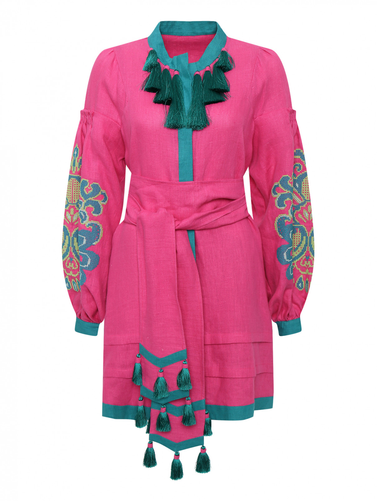 Платье из льна Yuliya Magdych  –  Общий вид  – Цвет:  Розовый