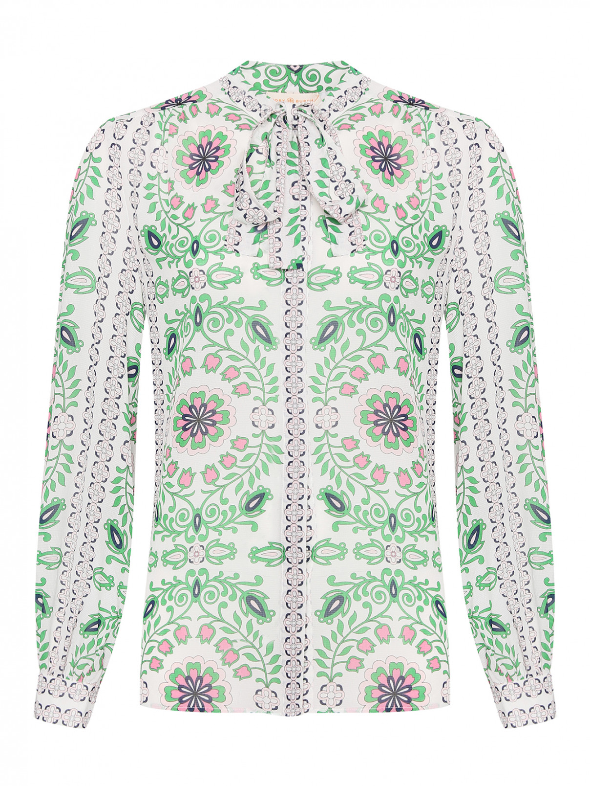 Блуза из шелка с узором Tory Burch  –  Общий вид  – Цвет:  Узор