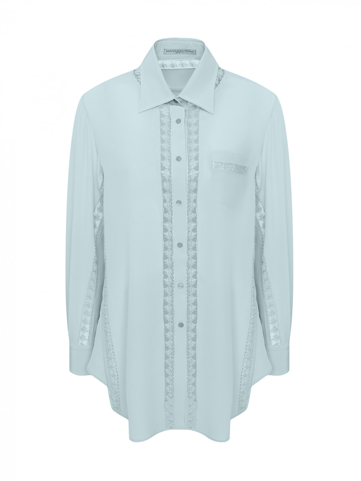 Блуза из шелка с кружевной отделкой Ermanno Scervino  –  Общий вид  – Цвет:  Синий