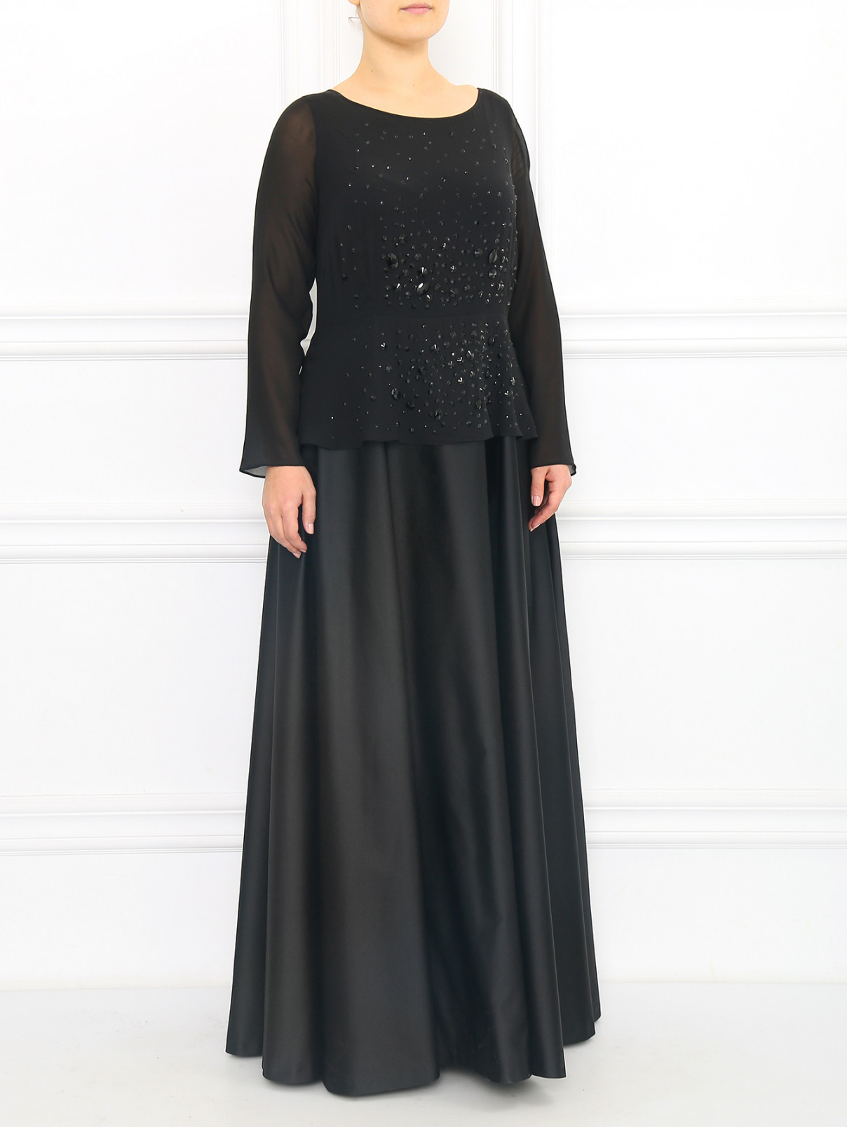 Платье-макси декорированное камнями Marina Rinaldi  –  Модель Общий вид  – Цвет:  Черный
