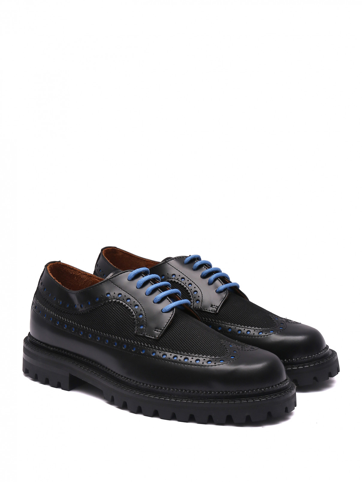 Ботинки из кожи с контрастной шнуровкой Etro  –  Общий вид  – Цвет:  Черный