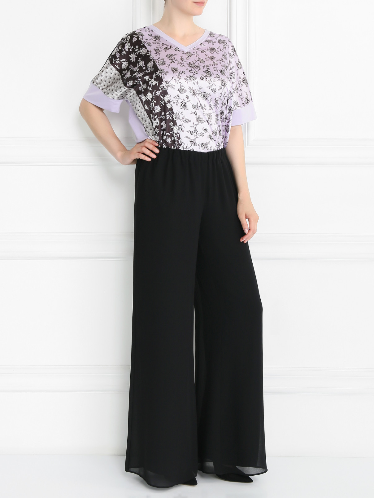 Широкие брюки на резинке прямого кроя Marina Rinaldi  –  Модель Общий вид  – Цвет:  Черный