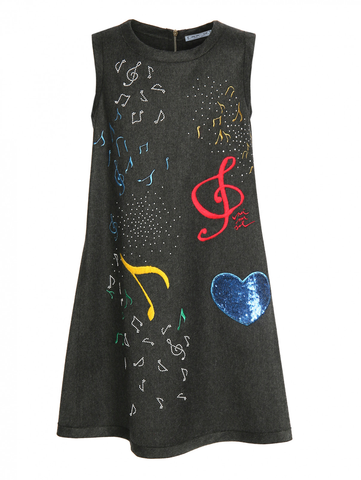 Платье с вышивкой и аппликацией MiMiSol  –  Общий вид  – Цвет:  Серый